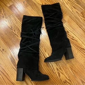 Free People Slouchy Over the Knee Suede Leather Black Wrap Boots 8 Western
